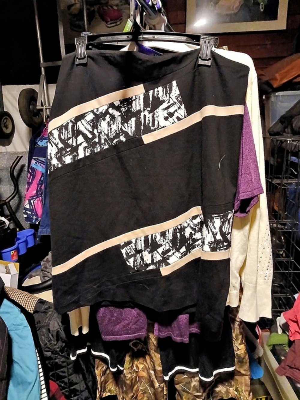 White House Black Market Diagonally Striped Black White and Tan Skirt